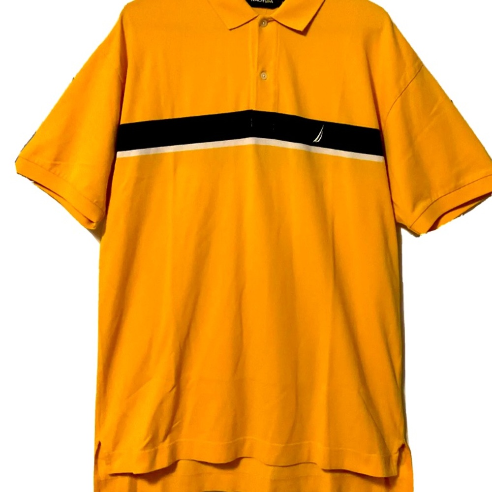 Nautica Polo Shirt Size XL Yellow Striped Collared Short Sleeve Embroidered Mens